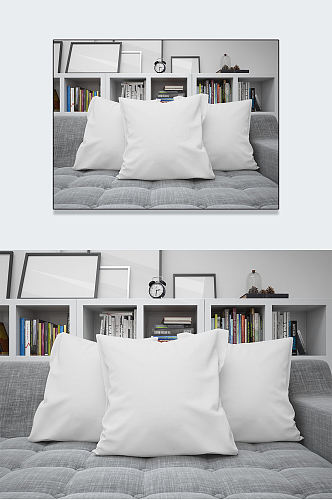 现代沙发抱枕书柜元素图片