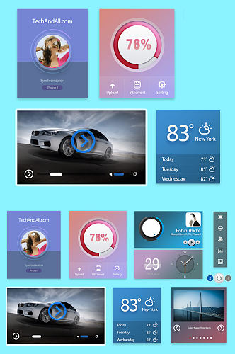 冷色调UI主题包PSD素材