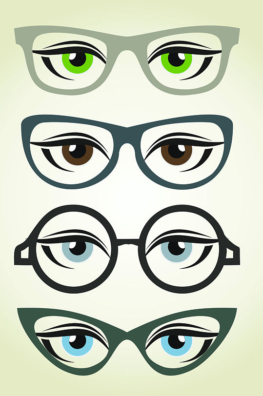 戴眼镜的眼睛矢量图