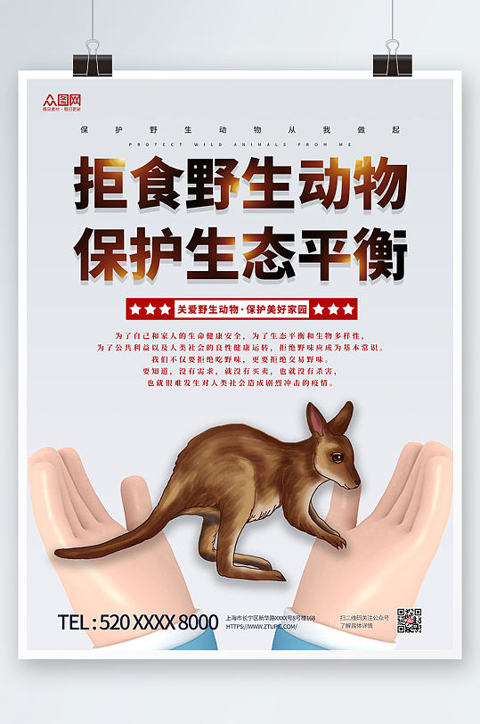简约禁止食用野生动物海报