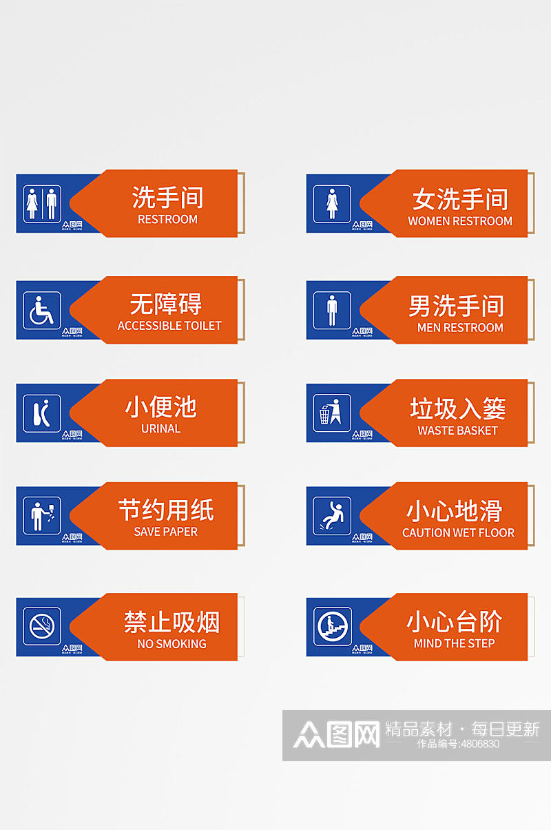 公共场所卫生间洗手间指示牌标语牌素材