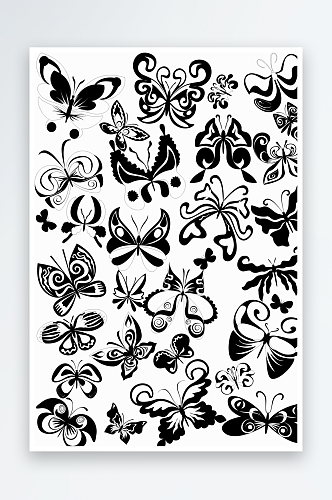 黑白蝴蝶花纹矢量素材图