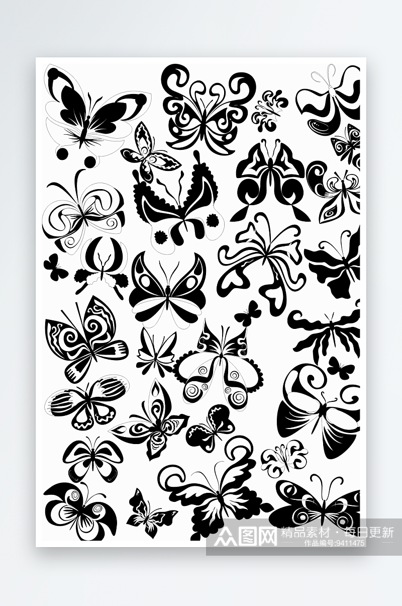 黑白蝴蝶花纹矢量素材图素材
