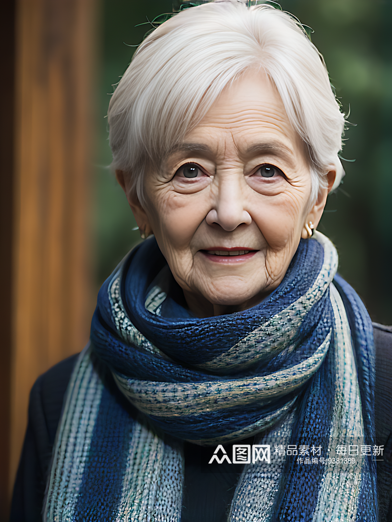 戴围巾的老年女性写实摄影AI数字艺术素材