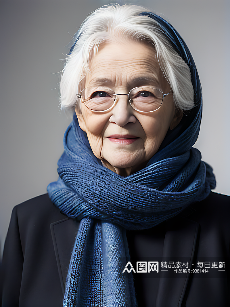 戴围巾的老年女性写实摄影AI数字艺术素材