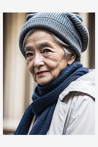 戴围巾的老年女性写实摄影AI数字艺术