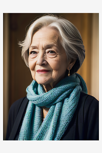 戴围巾的老年女性写实摄影AI数字艺术