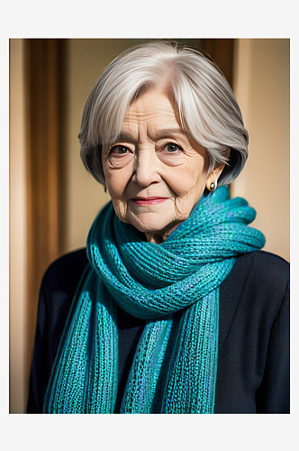 AI数字艺术戴围巾的老年女性写实摄影