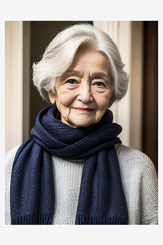 AI数字艺术戴围巾的老年女性写实摄影