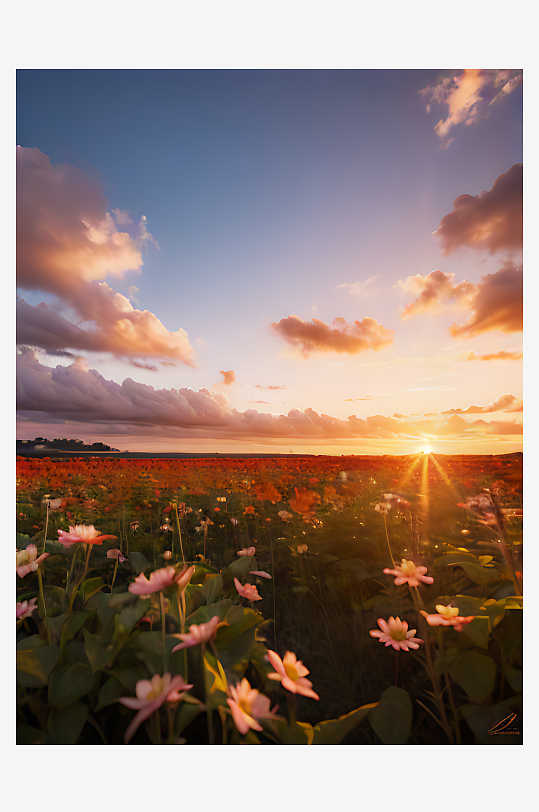 AI数字艺术写实风夕阳下的花