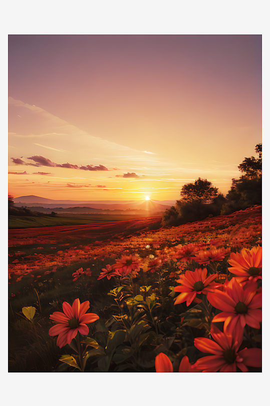 AI数字艺术写实风夕阳下的花