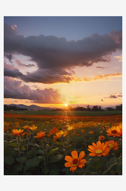 AI数字艺术写实风夕阳下的花