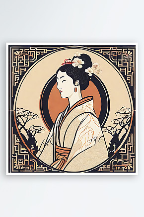 古代女性扁平风插画AI数字艺术素材下载-众图网