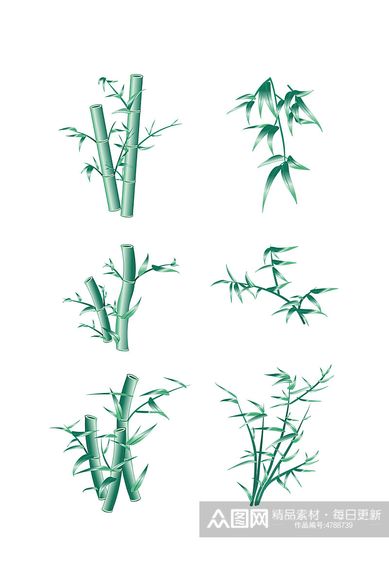 绿色矢量竹子竹叶插画元素素材