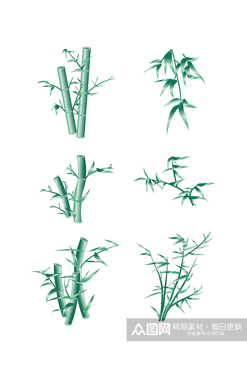 绿色矢量竹子竹叶插画元素素材下载-众图网