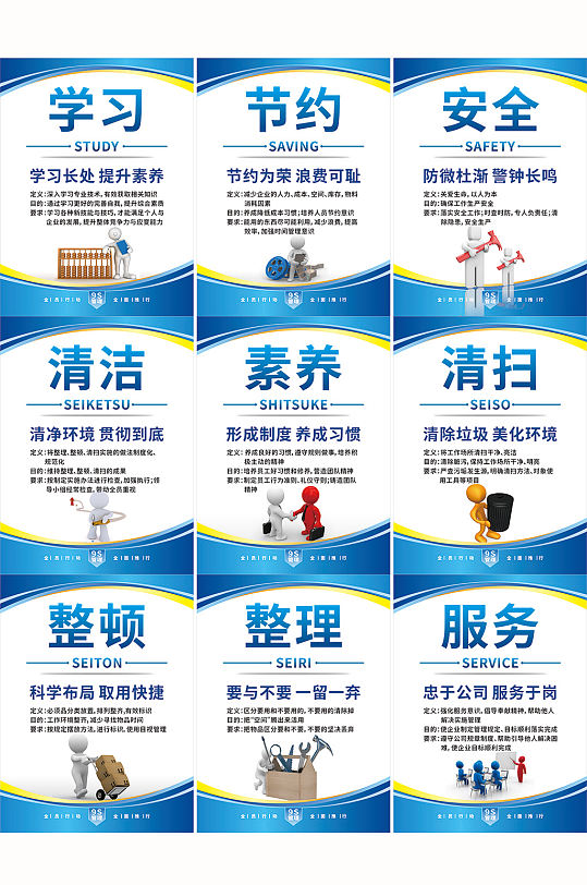 5s6s7s蓝色车间管理制度牌