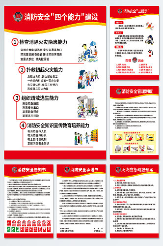 红色消防安全制度牌四个能力三提示