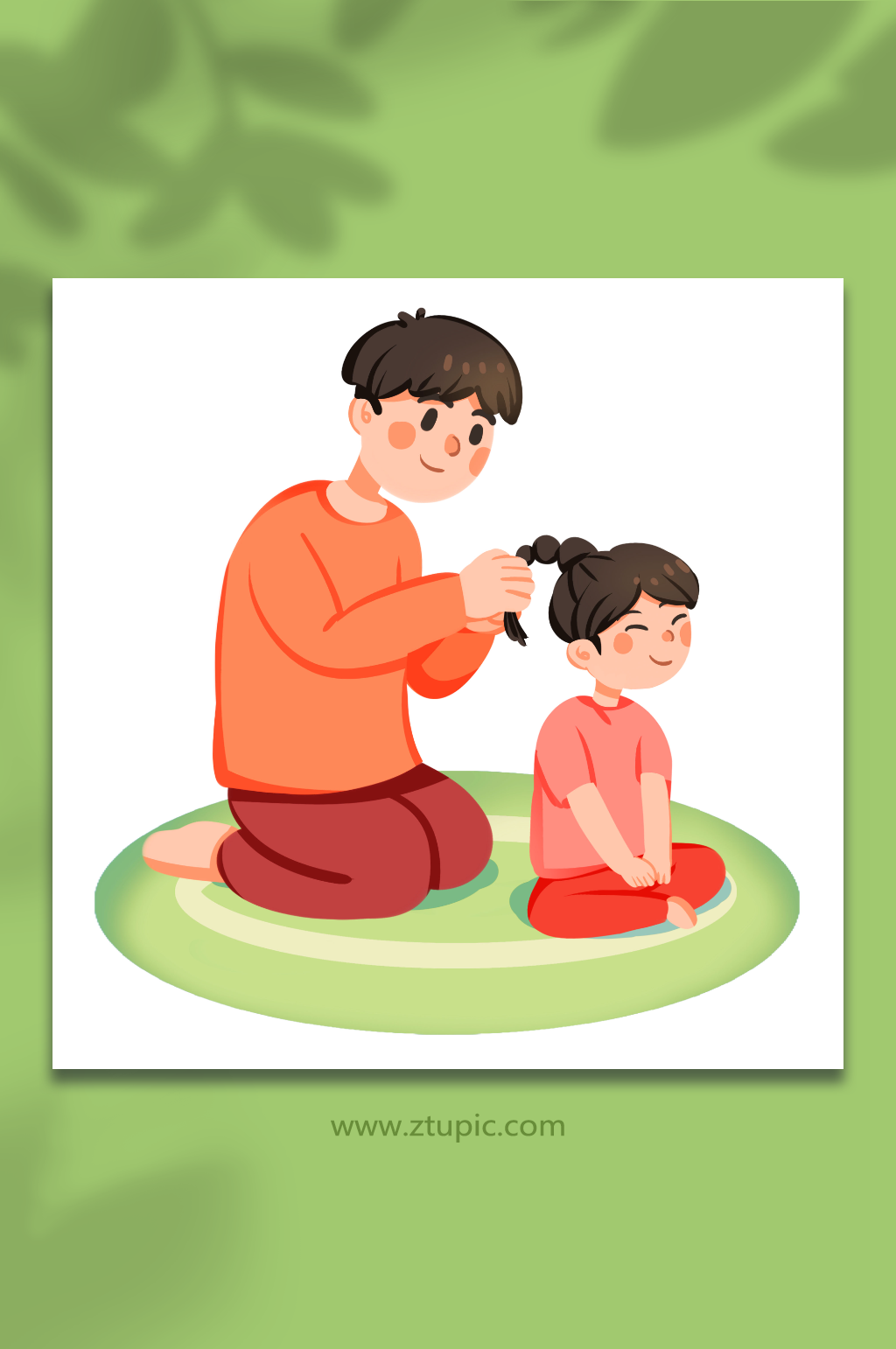 手绘卡通父亲节爸爸陪孩子绑头发元素插画素材下载-众图网