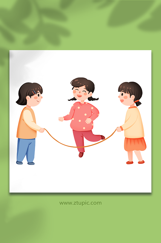 手绘卡通儿童节小朋友们一起玩跳绳元素插画