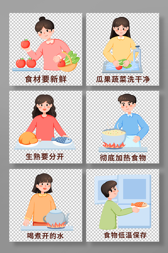 手繪卡通預(yù)防食物中毒科普插畫元素