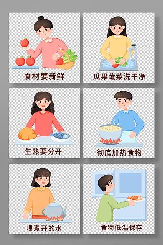 手绘卡通预防食物中毒科普插画元素