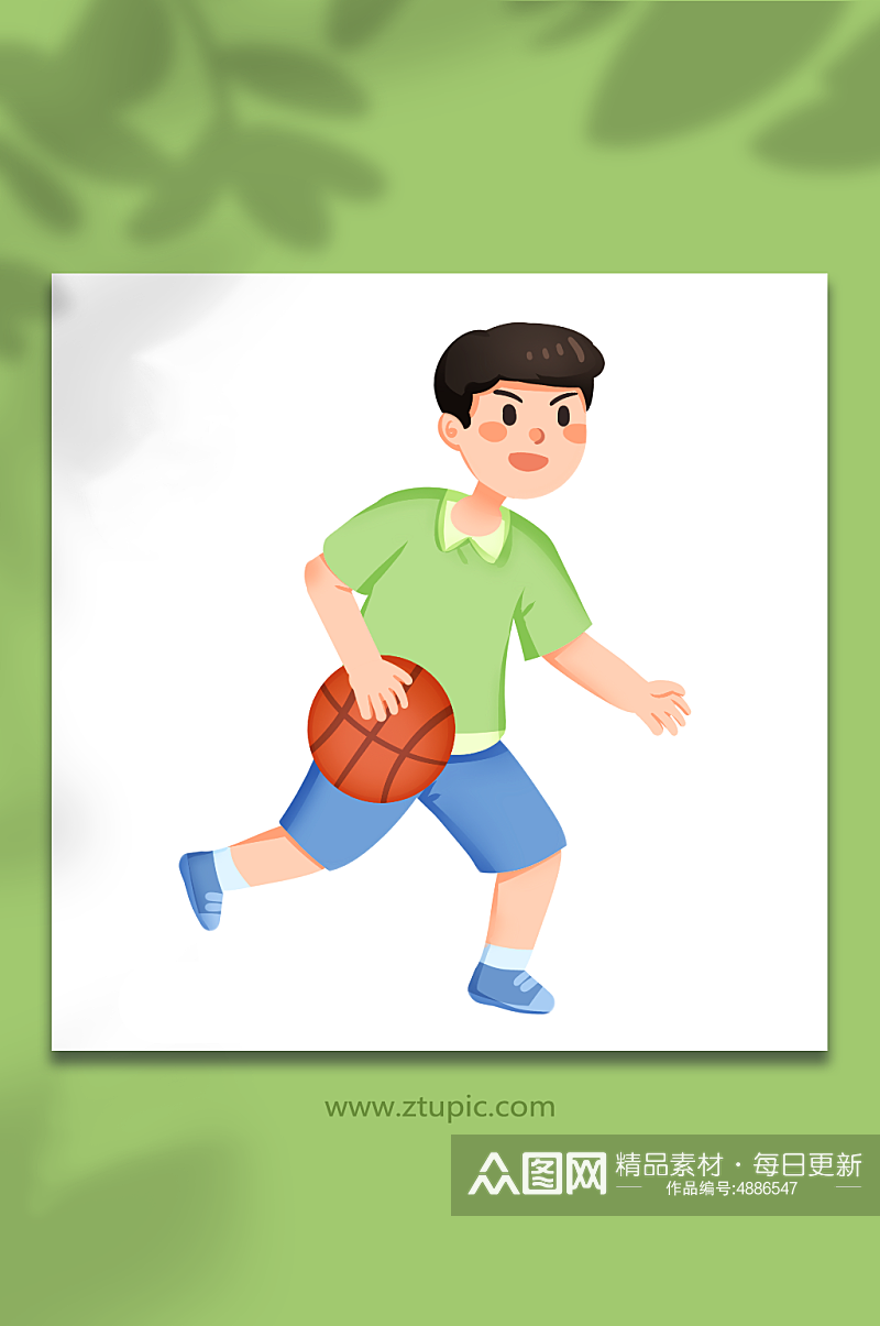 手绘卡通打篮球运动运球人物插画素材