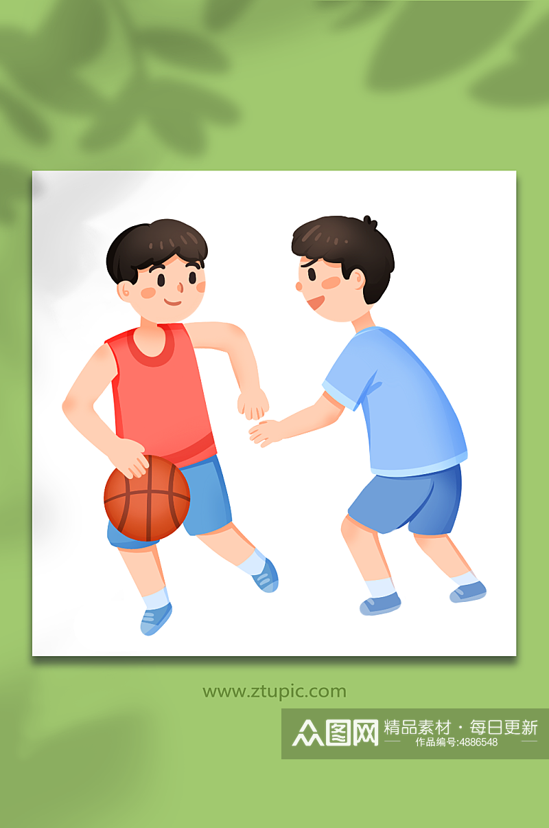 手绘卡通打篮球男孩人物插画素材