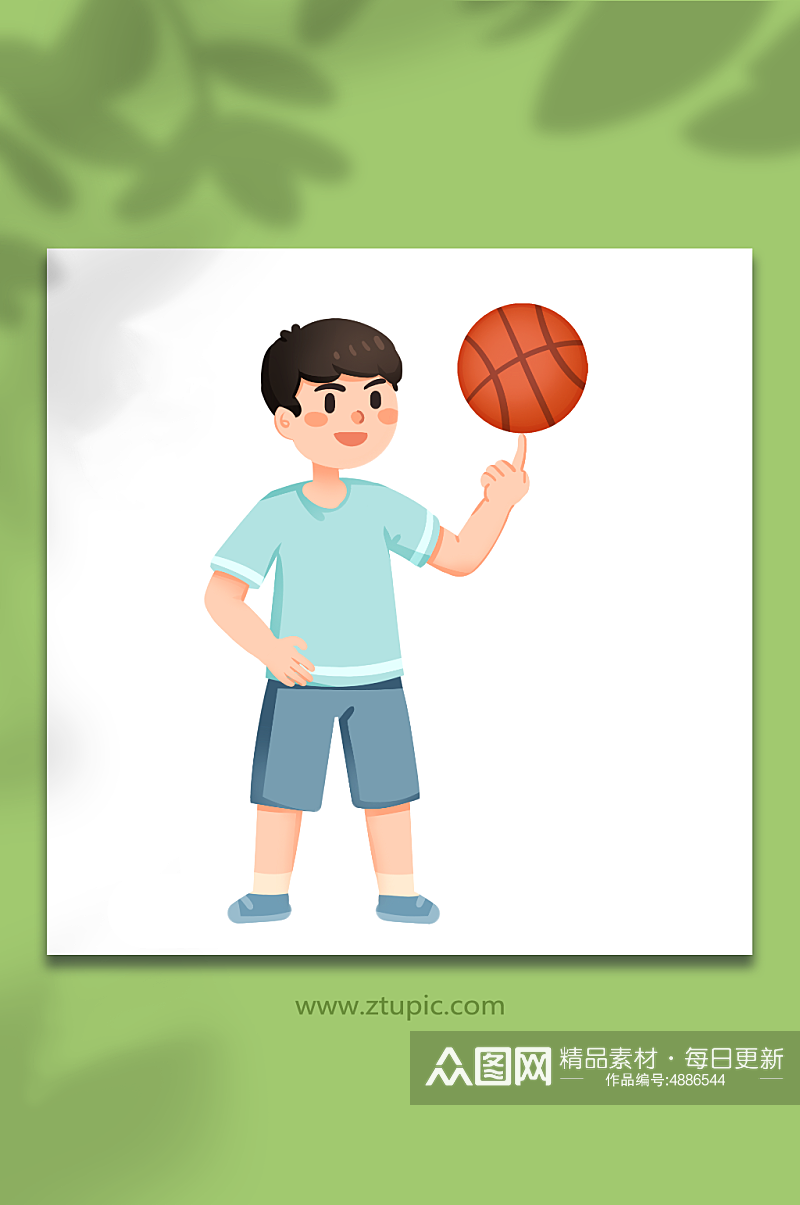 手绘卡通人物打篮球运动插画素材