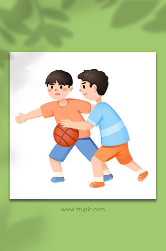 手绘卡通打篮球运动的青年人物插画