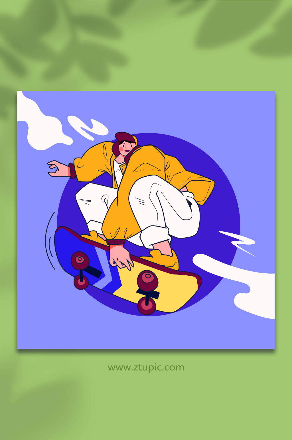 在街头玩着滑板的潮流少年青年人物插画素材