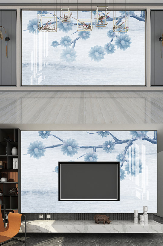 现代花朵电视背景墙-众图网
