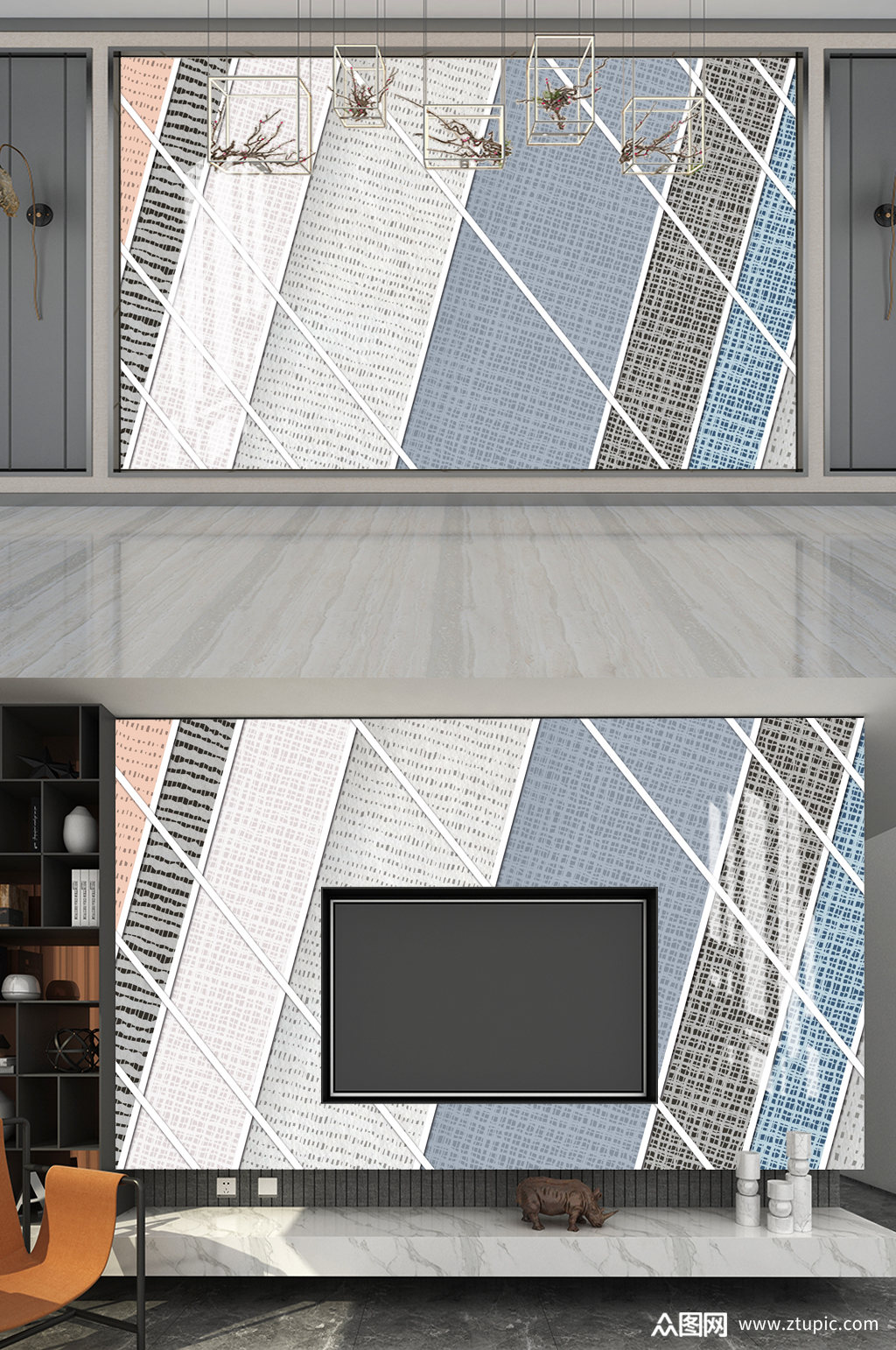 现代简约几何图形电视背景墙素材