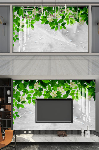 简约绿色树叶电视背景墙