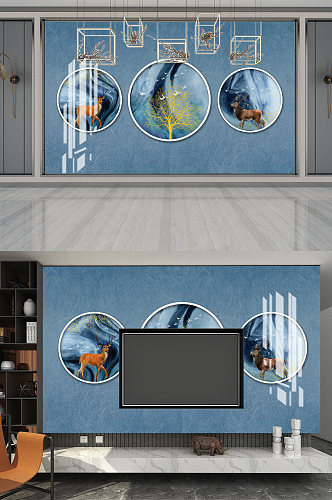 新中式抽象山水电视背景墙