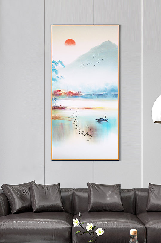 中式油画山水玄关-众图网