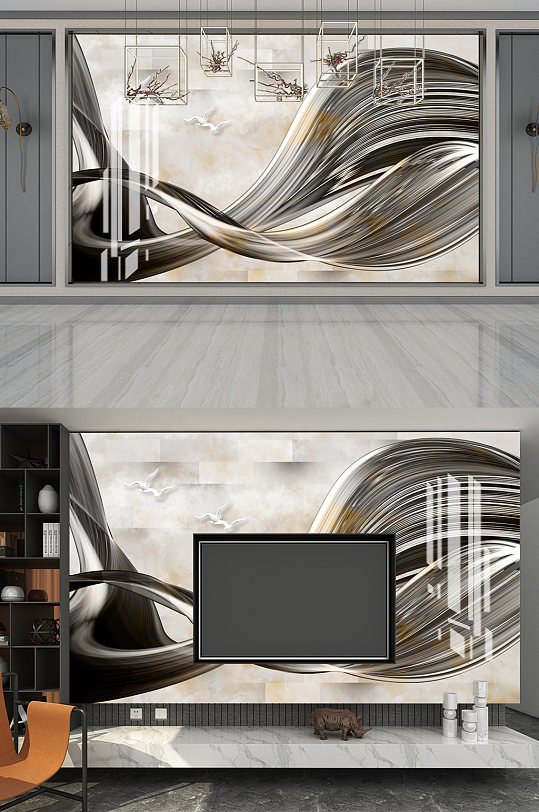 大理石纹理电视背景墙-众图网