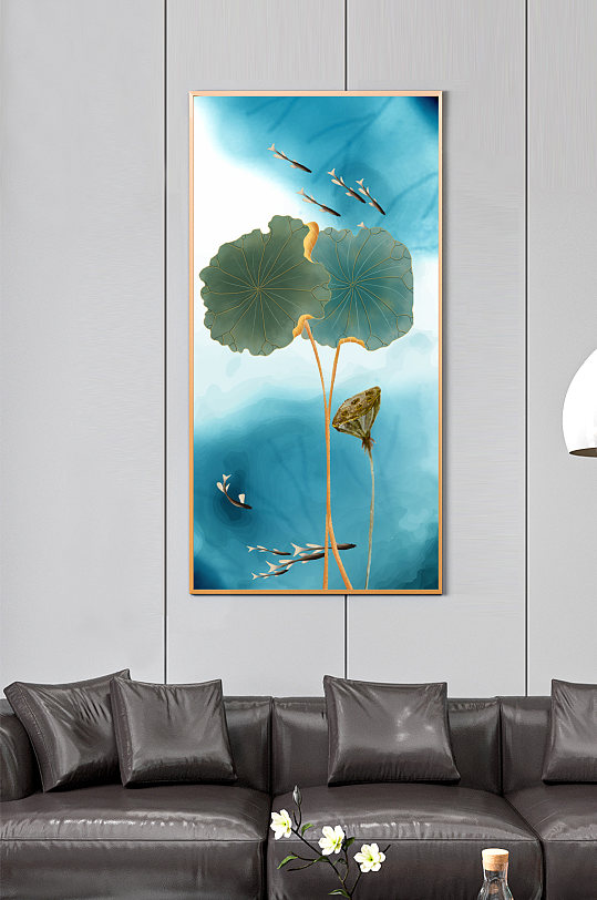 中式水墨荷花玄关-众图网