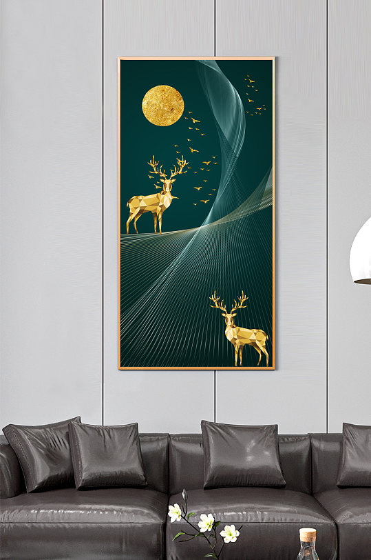 抽象麋鹿线条玄关装饰画-众图网