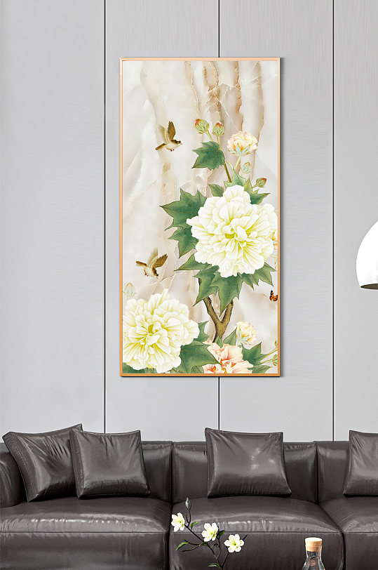 大理石精美芙蓉花玄关装饰画