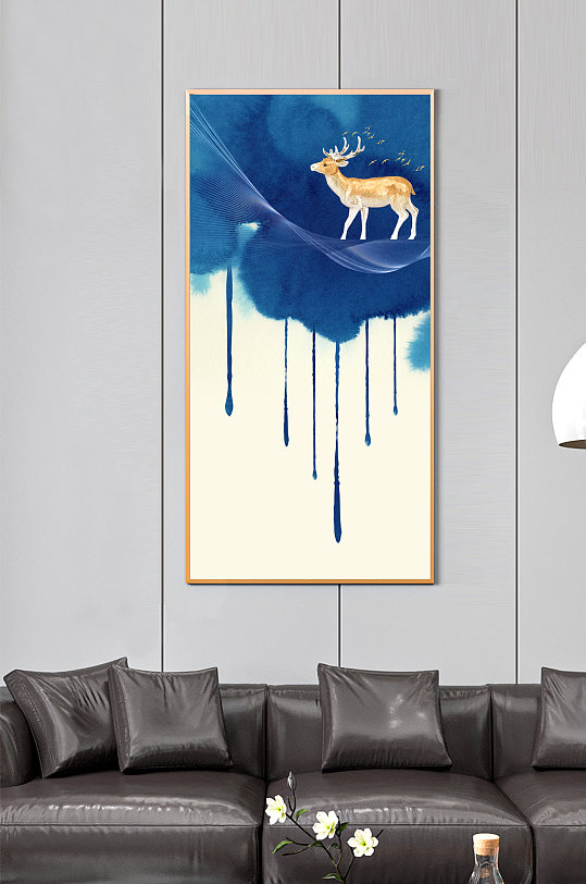 抽象水彩麋鹿玄关壁画壁纸