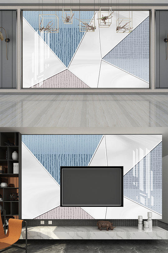 大理石纹理几何图形电视背景墙