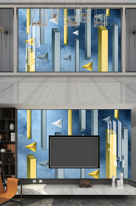 北欧现代简约3D电视背景墙-众图网