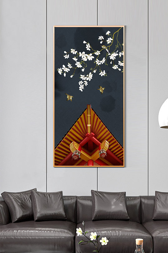 中式古风山水花鸟玄关背景墙