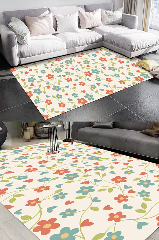 手绘碎花装饰地毯-众图网