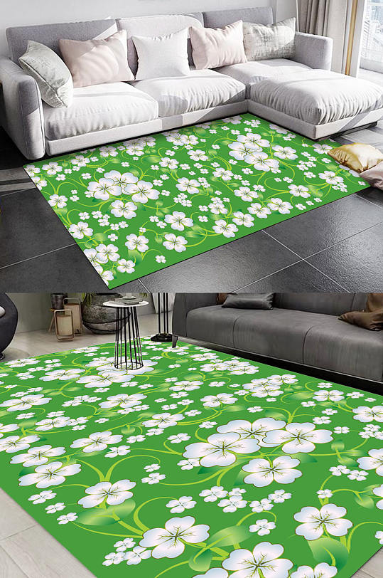 绿色清新矢量花卉地毯