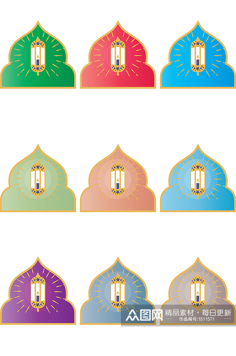 伊斯兰教灯笼发光蜡烛清真寺剪影素材