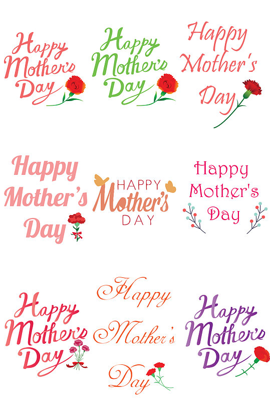 康乃馨英文字体排版设计母亲节快乐 母亲节素材元素