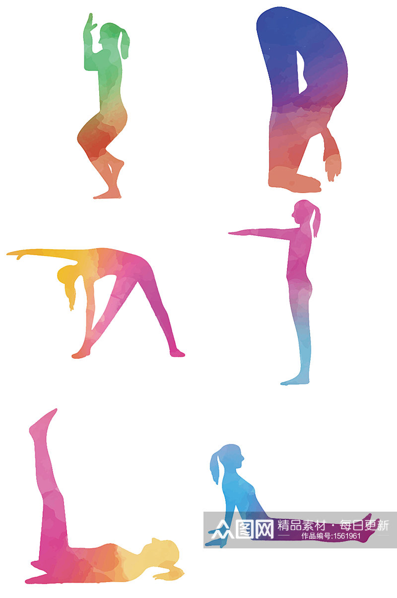彩色渐变瑜伽高难度动作运动身体素材