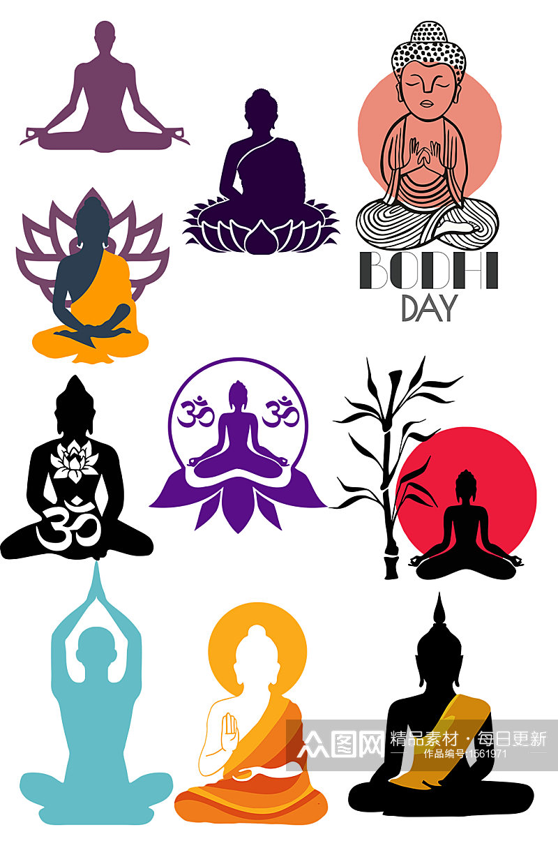 印度佛教神圣瑜伽运动剪影logo设计素材