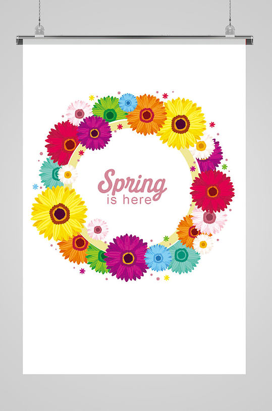 春暖花开彩色花环花朵鲜艳边框背景